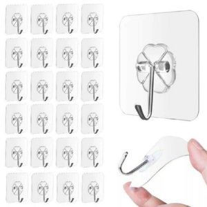 24 Pcs Transparent Adhesive Wall Hooks - Heavy Duty, Seamless, Stick-On Hangers